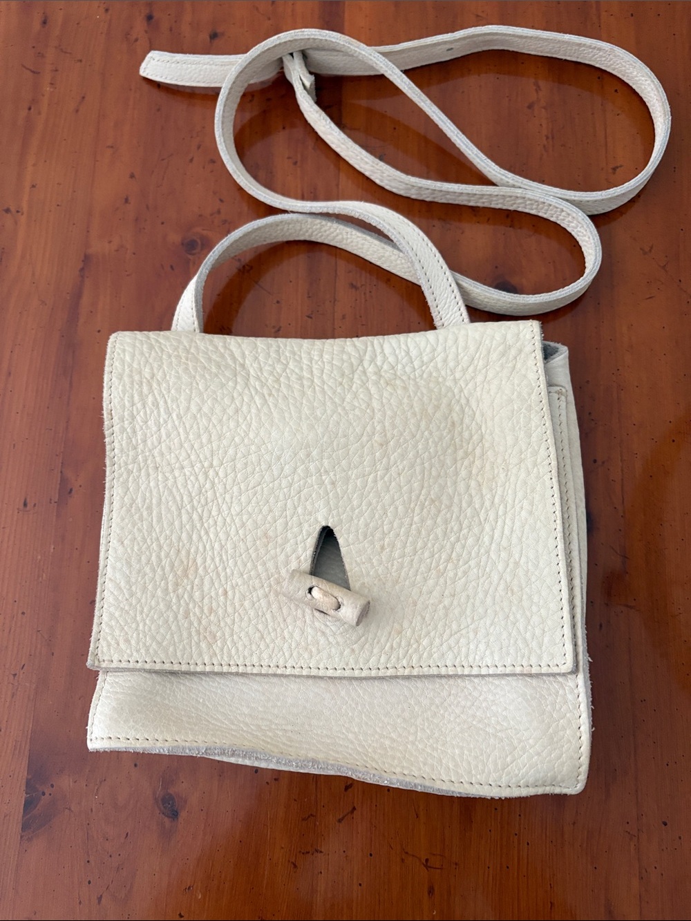 Cream Pebbled Leather Crossbody Bag with Toggle Closure